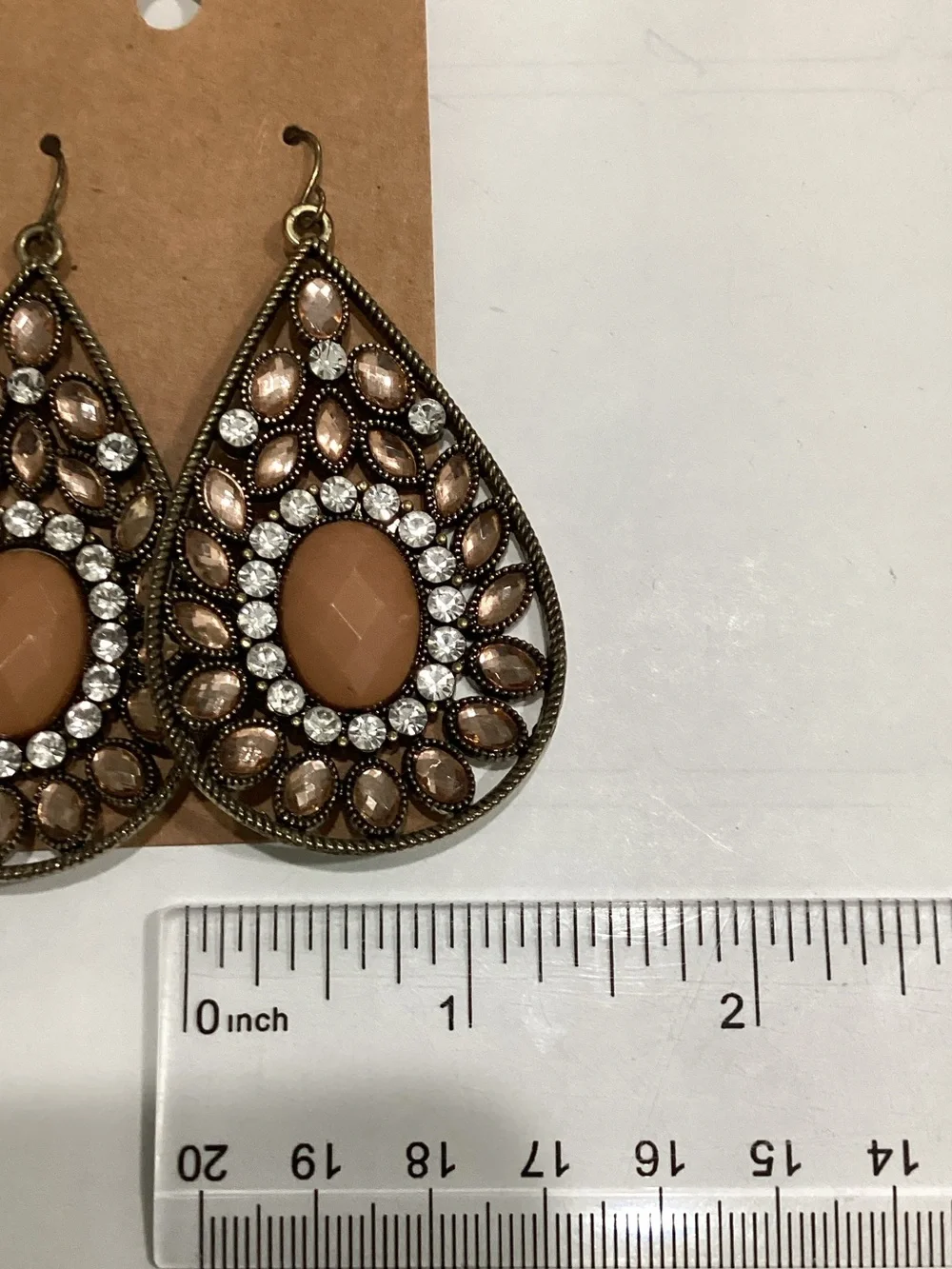 Elegant Teardrop Crystal Earrings in Peach
